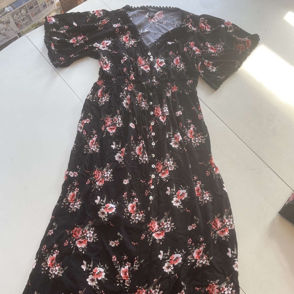 black, red and white maxi dress